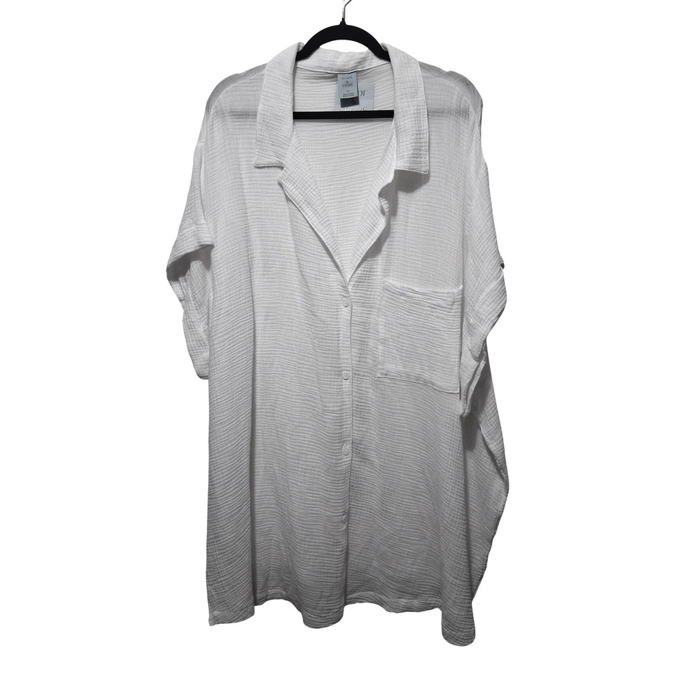 Shade & Shore Womens 3X White Cotton Gauze Button Down Beach Cover Up Shirt NWT